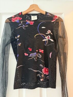 Authentic Dolce & Gabbana Black Sheer Floral  Top